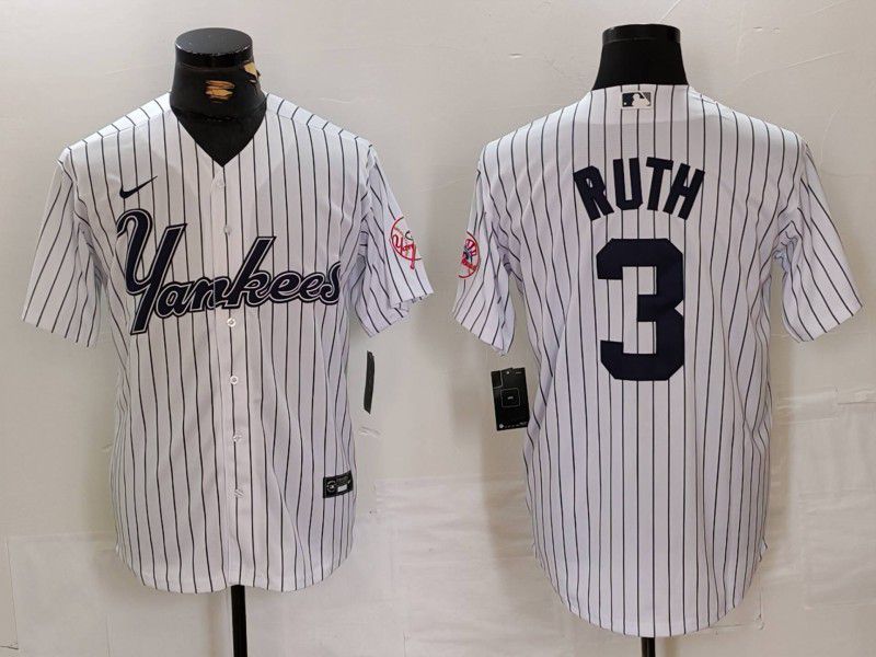 Men New York Yankees #3 Ruth White stripe Three generations of joint names Nike 2024 MLB Jersey style 1->new york yankees->MLB Jersey